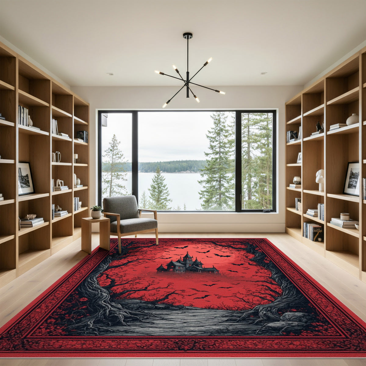 Gothic Haunted Castle Red Area Rug
