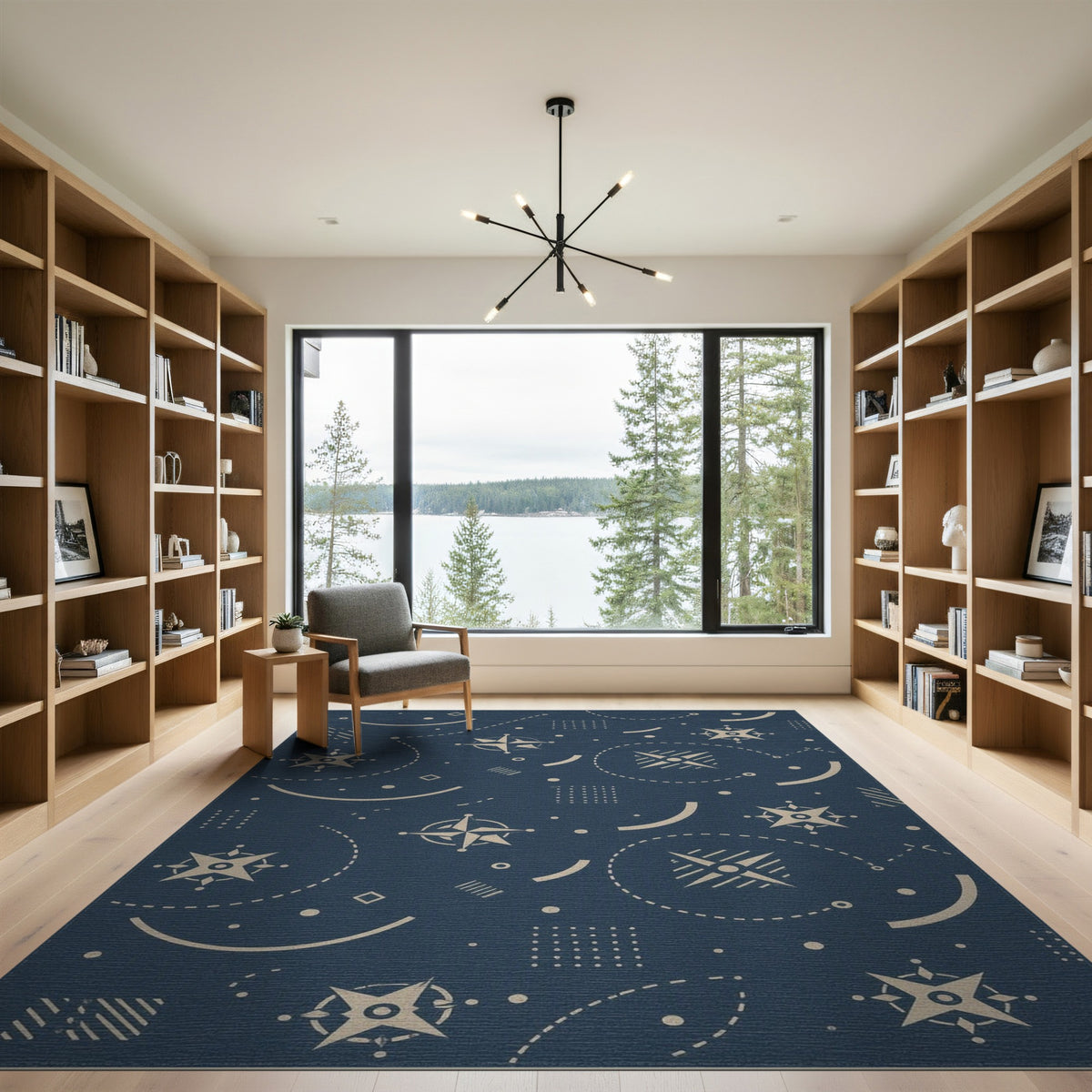 Blue Geometric Star Compass Area Rug