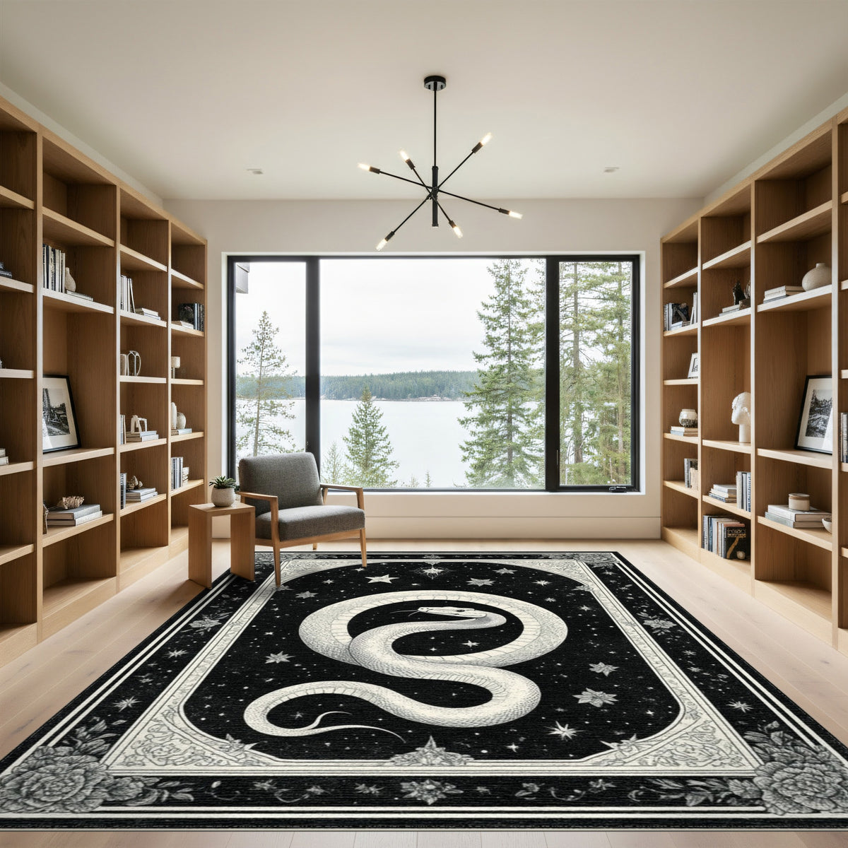 Celestial Snake Black White Area Rug