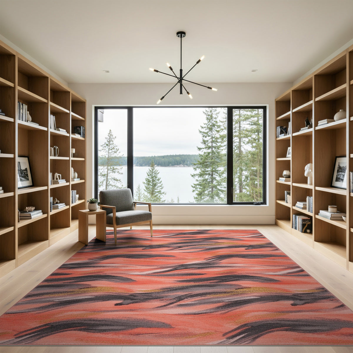 Orange Coral Wave Abstract Area Rug