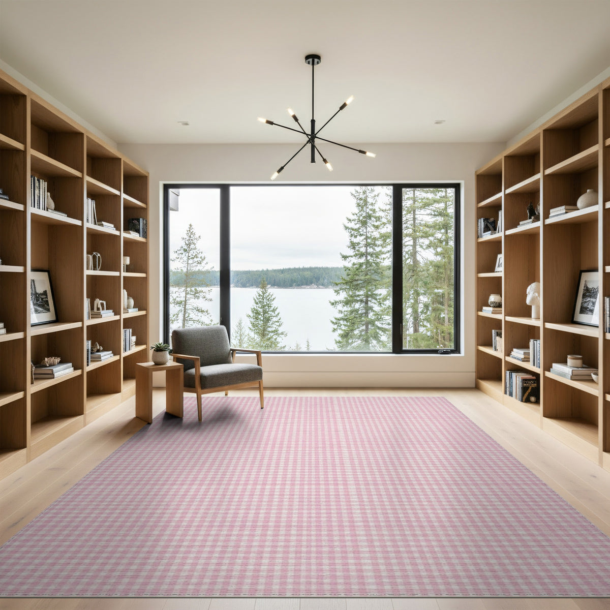 Pink Washable Pink Gingham Checkered Washable Area Rug