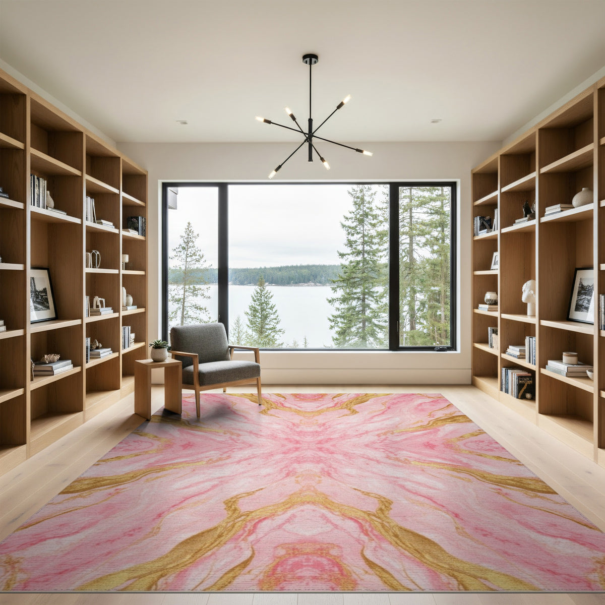 Pink Gold Pink Gold Marble Abstract Area Rug