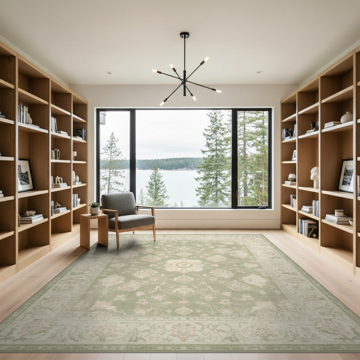 Sage Green Floral Vintage Area Rug