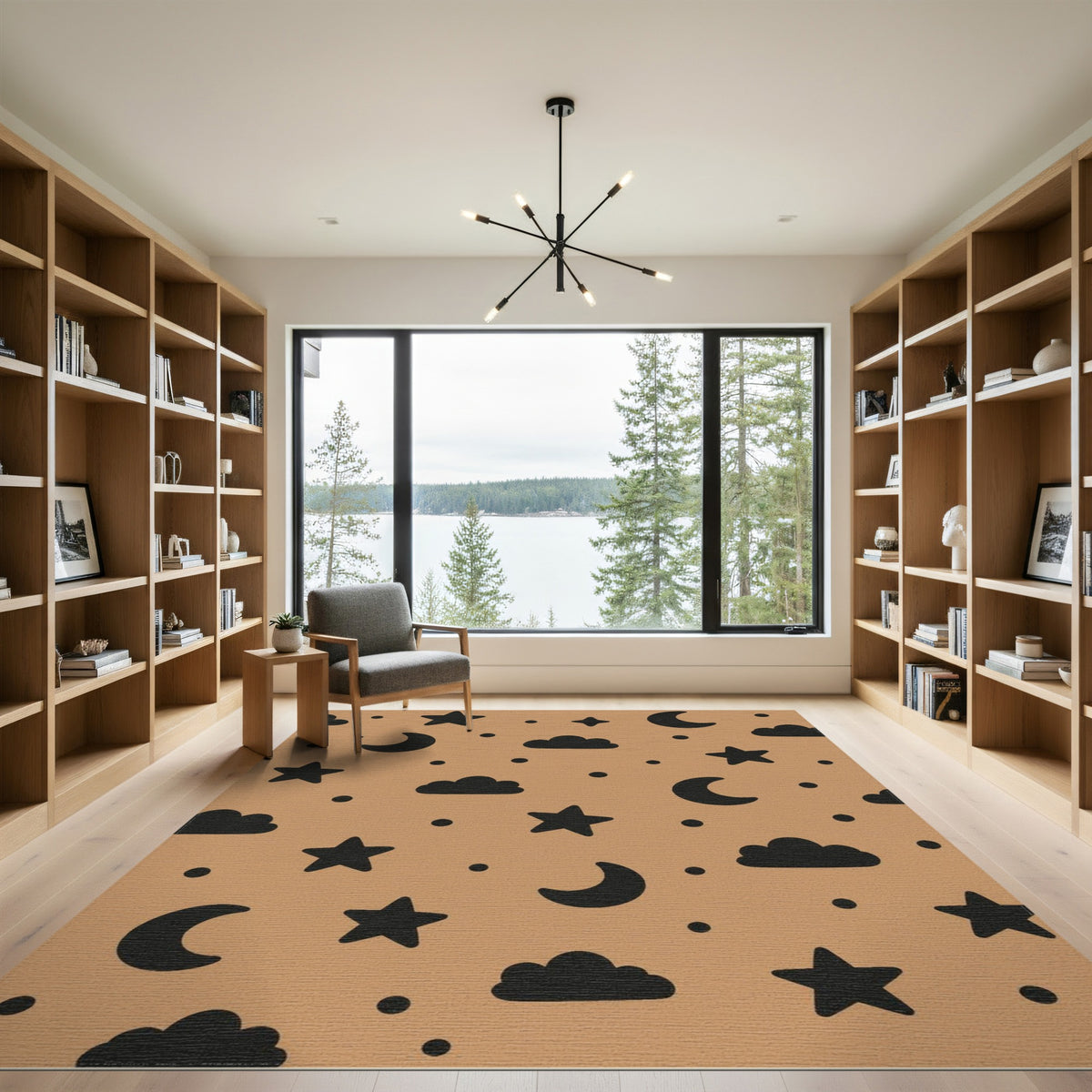 Brown Moon Stars Kids Area Rug