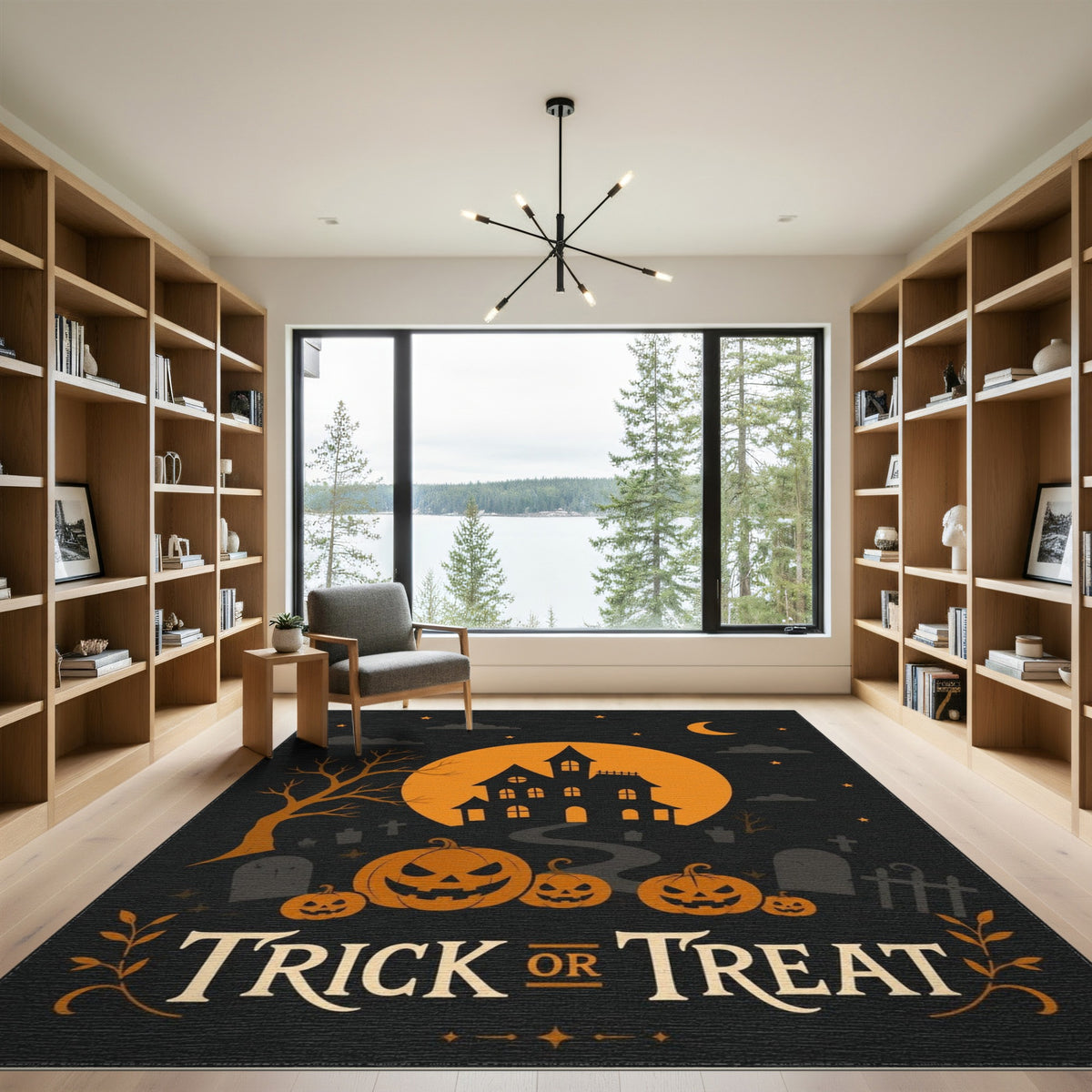 Orange Trick or Treat Halloween Area Rug