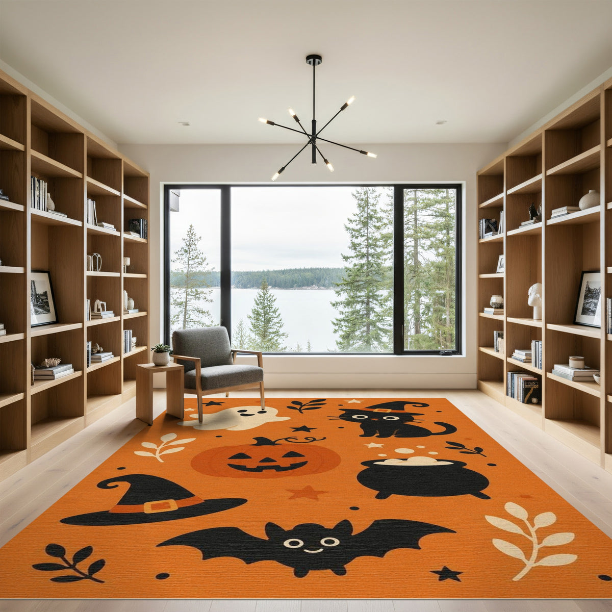 Halloween Kids Cartoon Orange Area Rug