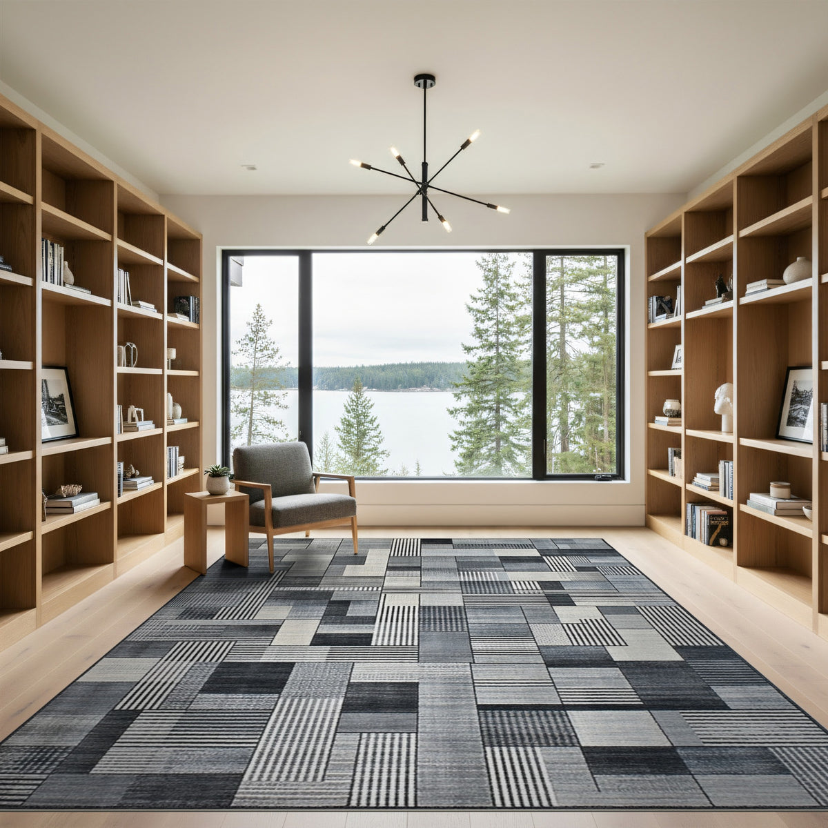 Black and White Patchwork Black White Geometric Patchwork Area Rug