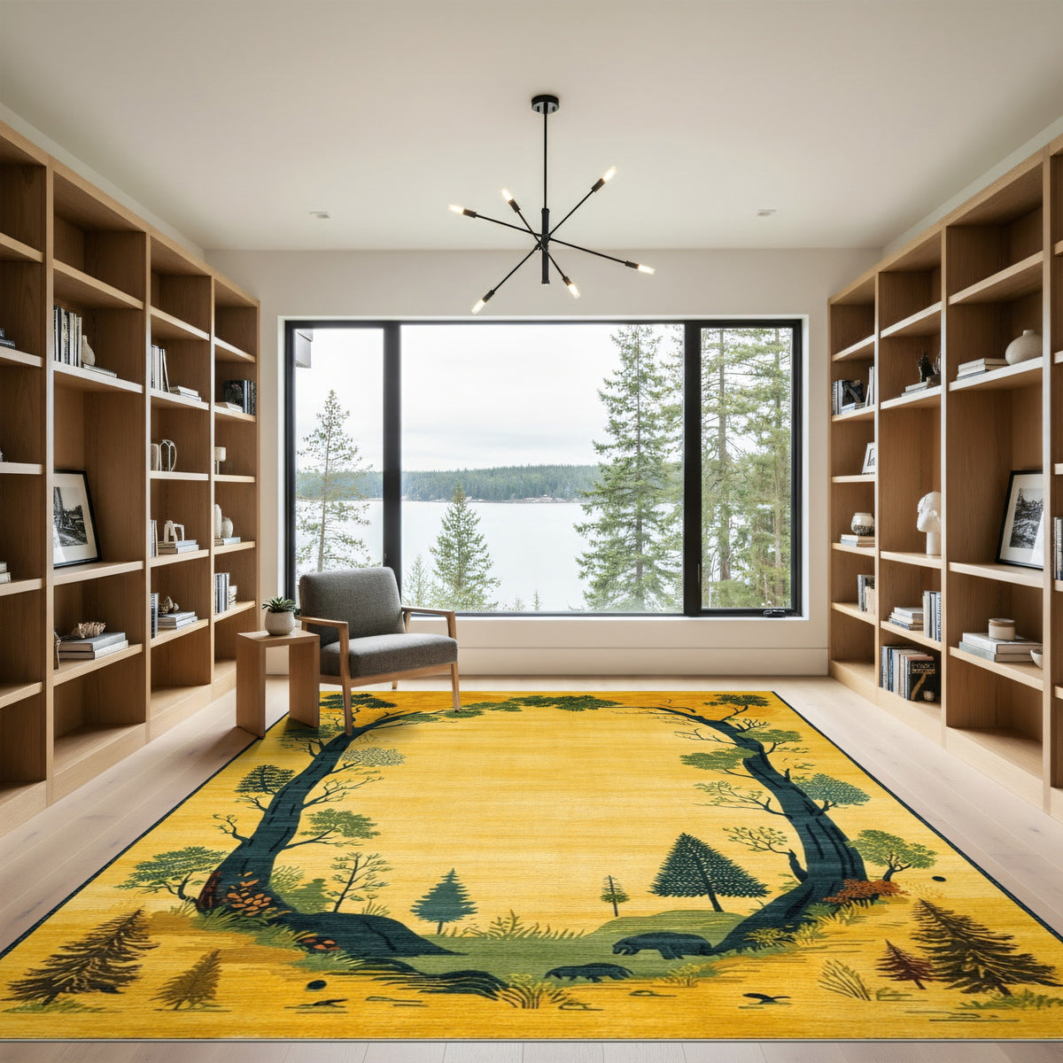 Yellow Forest Arch Bear Area Rug