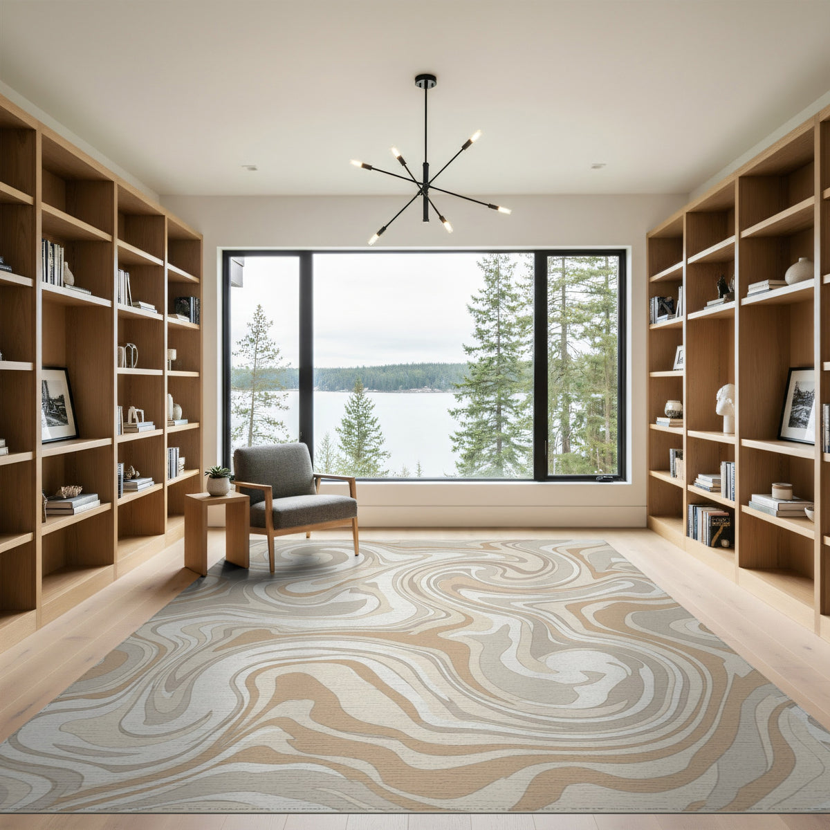 Beige Neutral Swirl Abstract Area Rug