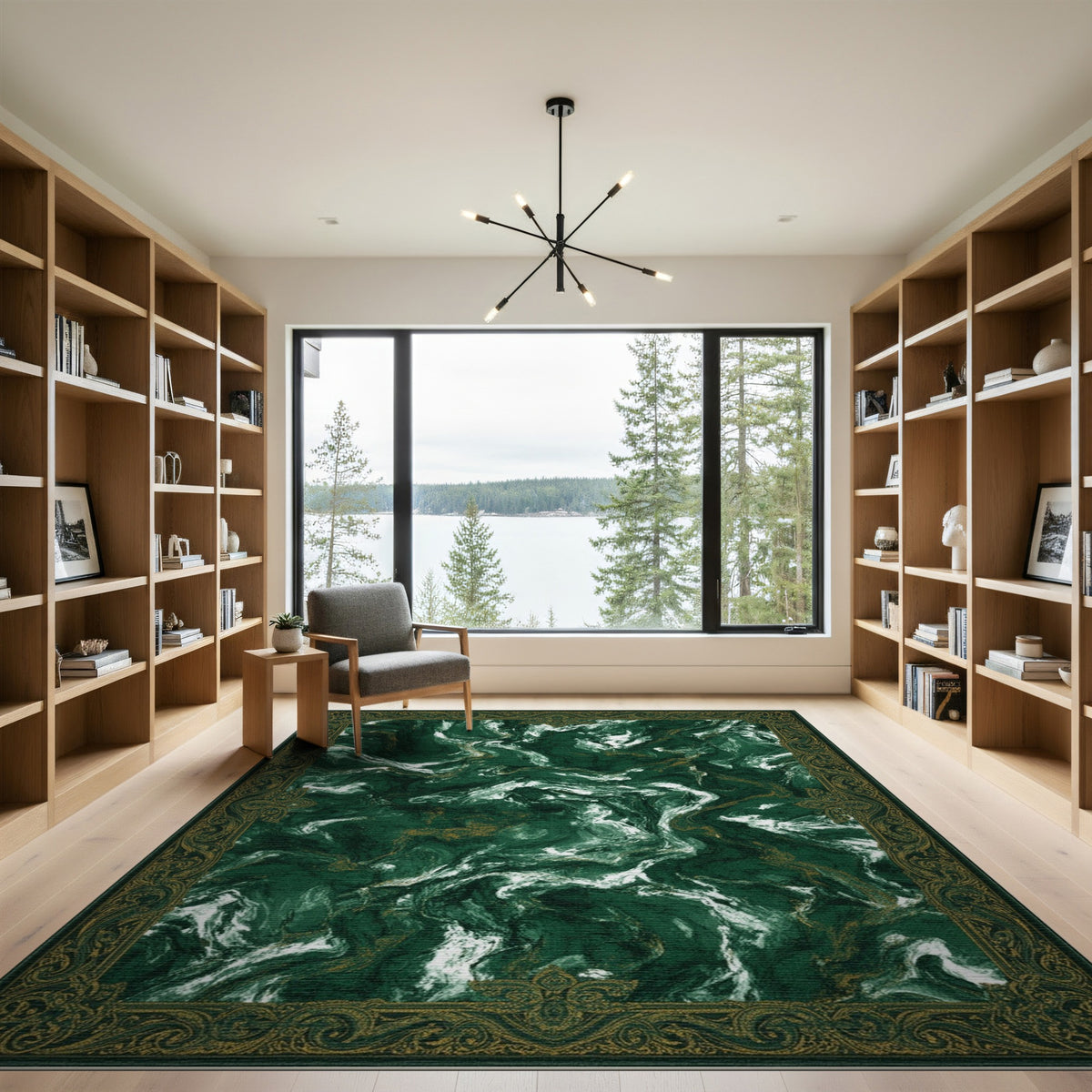 Emerald Green Marble Traditional Area Rug