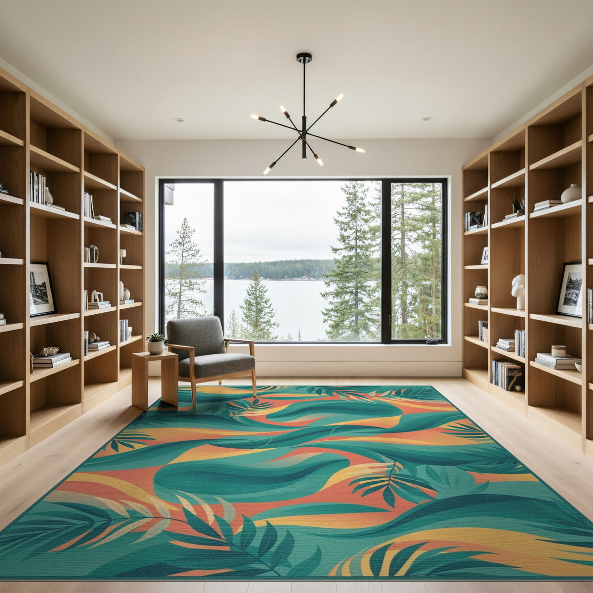 Blue Teal Abstract Palm Area Rug
