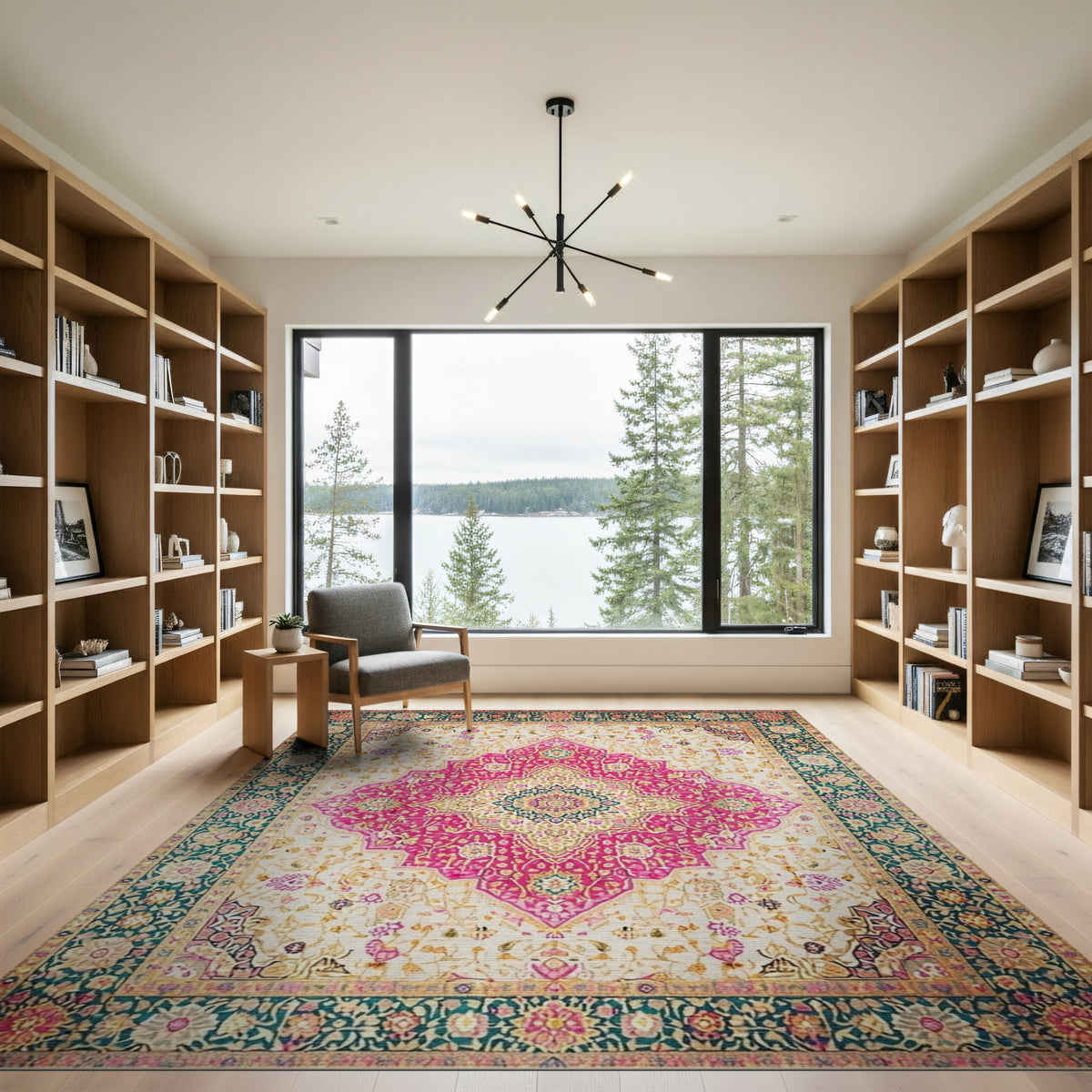 Medallion Traditional Persian Vibrant Pink Persian Medallion Area Rug