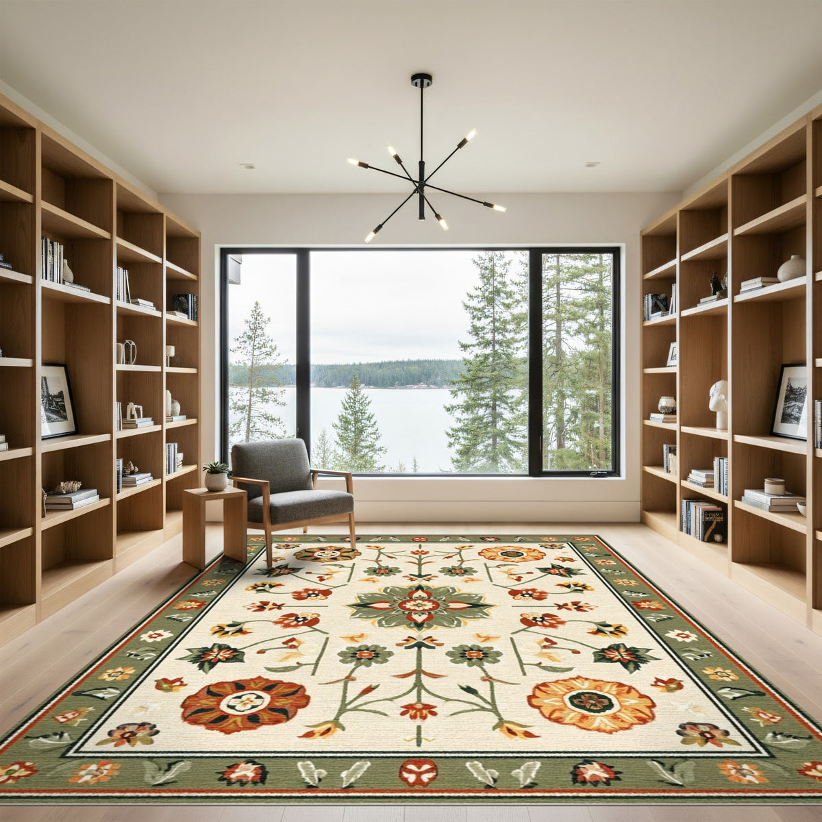 Green Sage Green Vintage Floral Area Rug