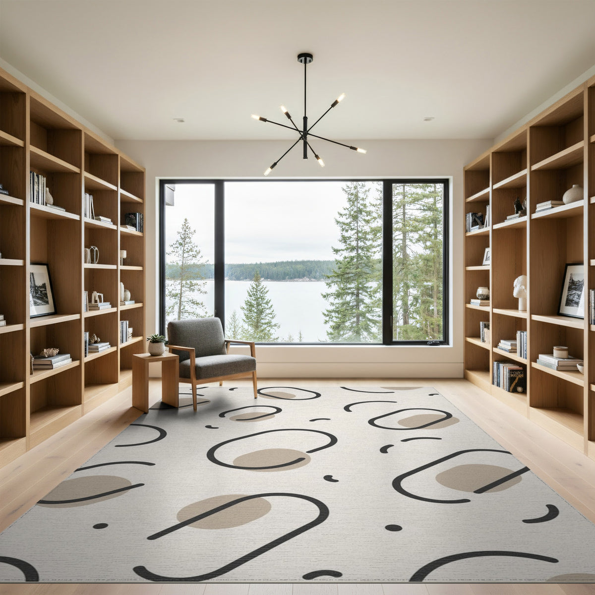 Beige and Neutral Beige Abstract Oval Area Rug