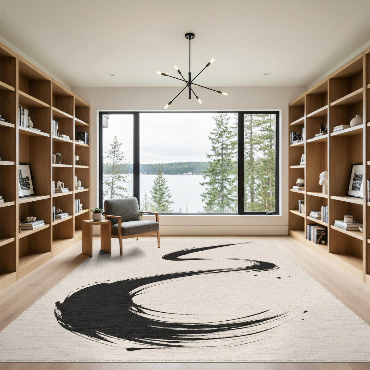 Abstract Area Abstract Black Brushstroke Area Rug
