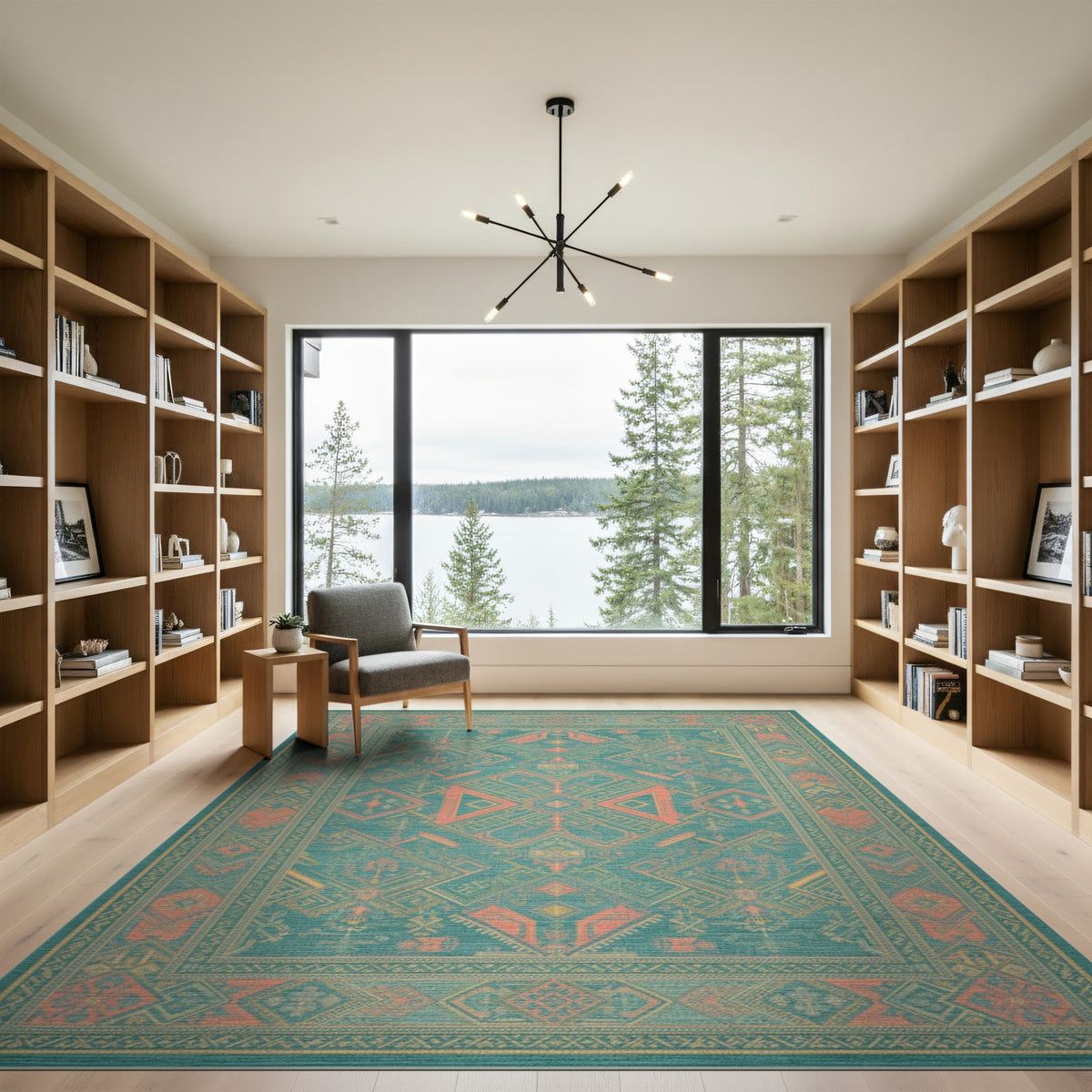 Southwestern Teal Coral Area Rug