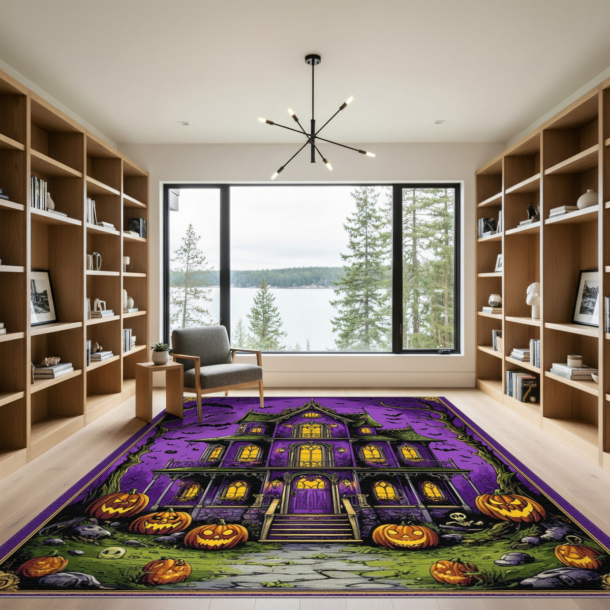 Purple Haunted Mansion Halloween Kids Cartoon Area Rug