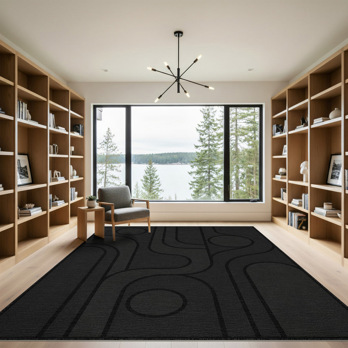 Black Geometric Abstract Area Rug