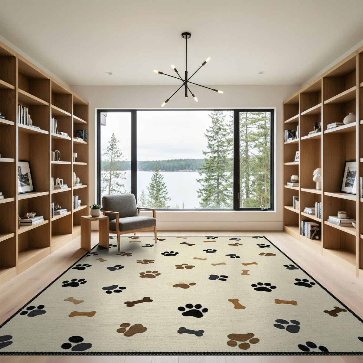Paw Print and Bone Beige Area Rug