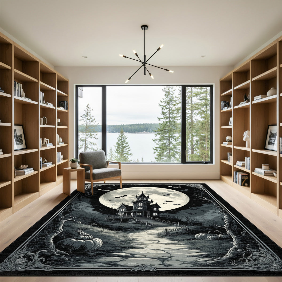 Haunted Mansion Black White Washable Area Rug