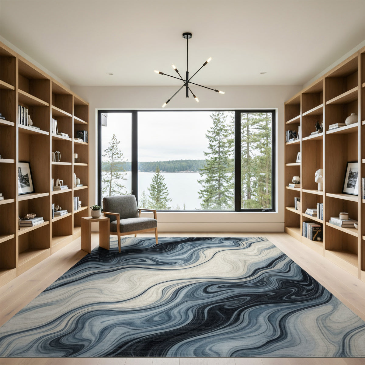Abstract Area Blue Marble Swirl Abstract Area Rug