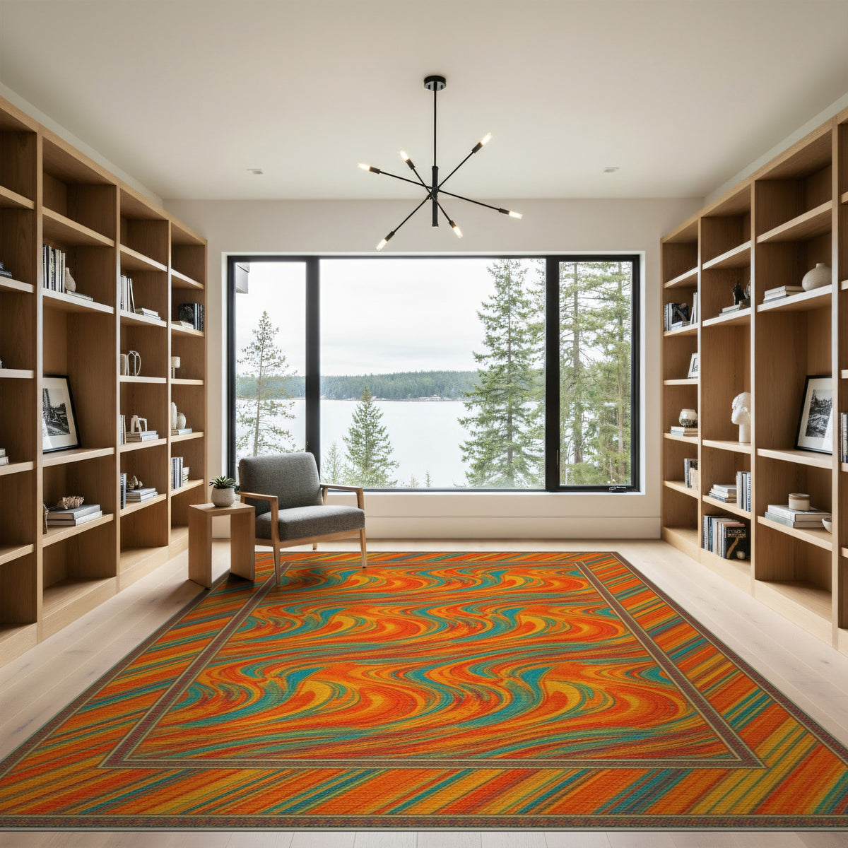 Multi-color and Patterns Vibrant Orange Teal Swirl Abstract Area Rug