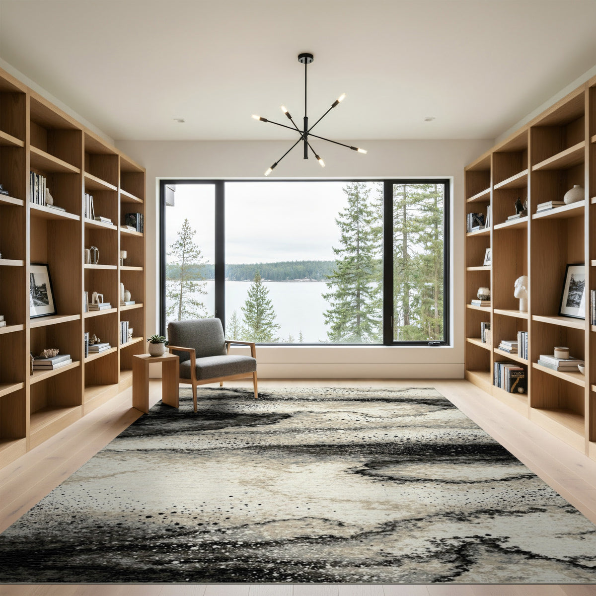 Black White Abstract Marble Area Rug