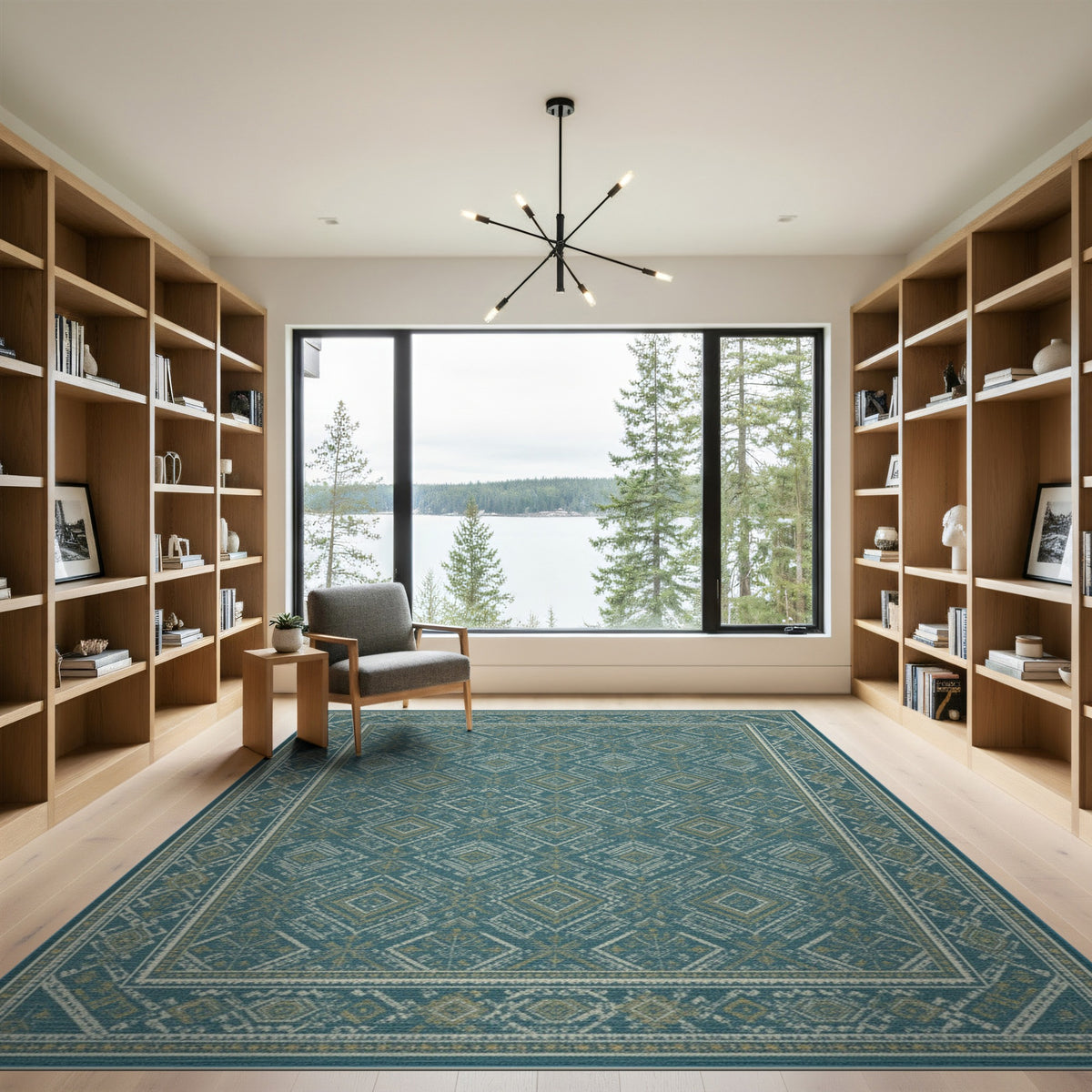 Teal Geometric Diamond Area Rug
