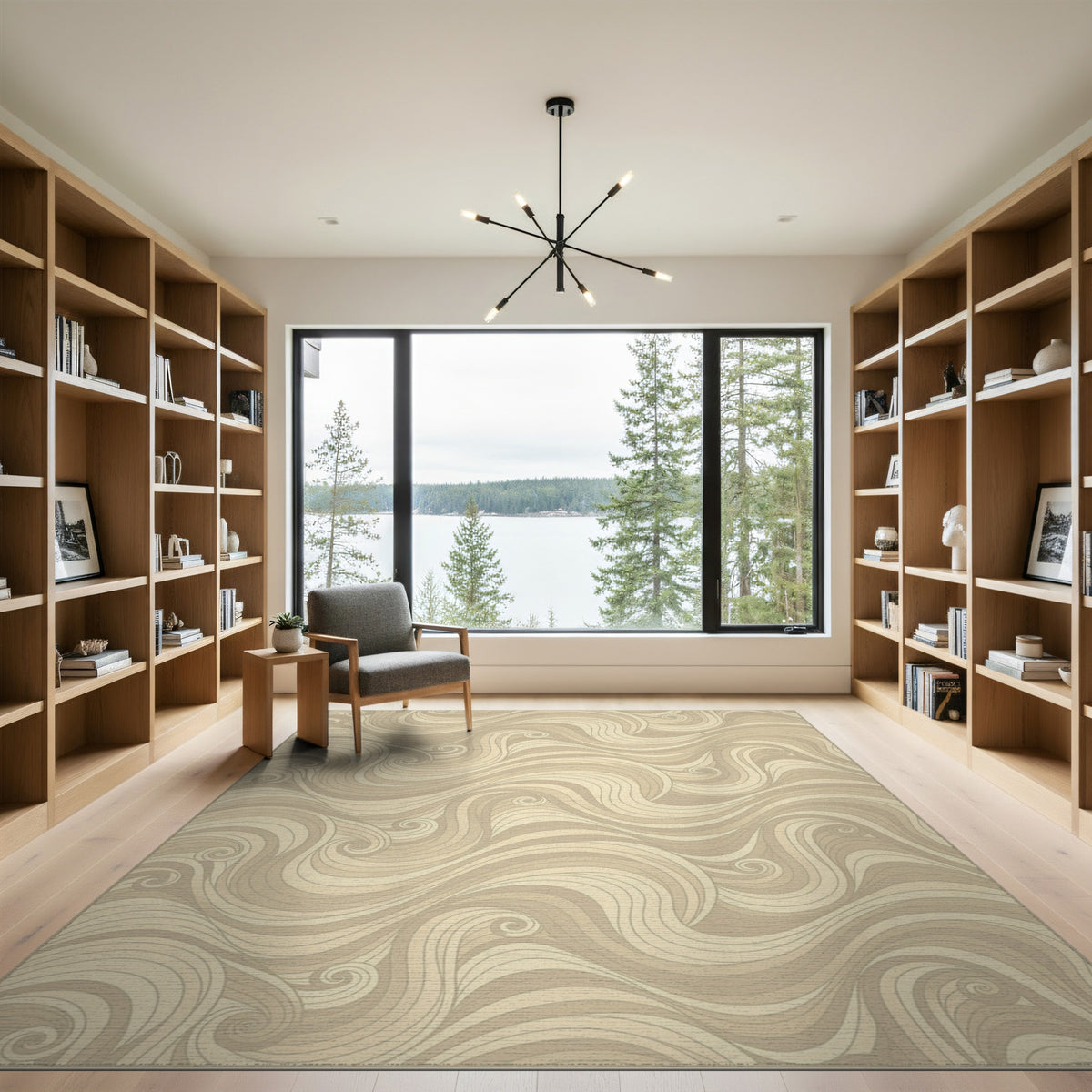 Beige Swirl Wave Abstract Area Rug