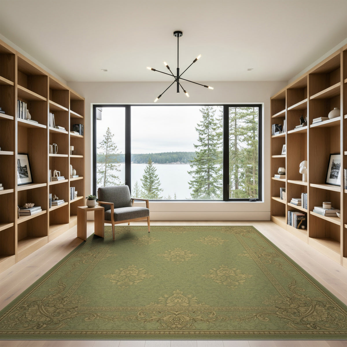 Sage Green Floral Vintage Area Rug