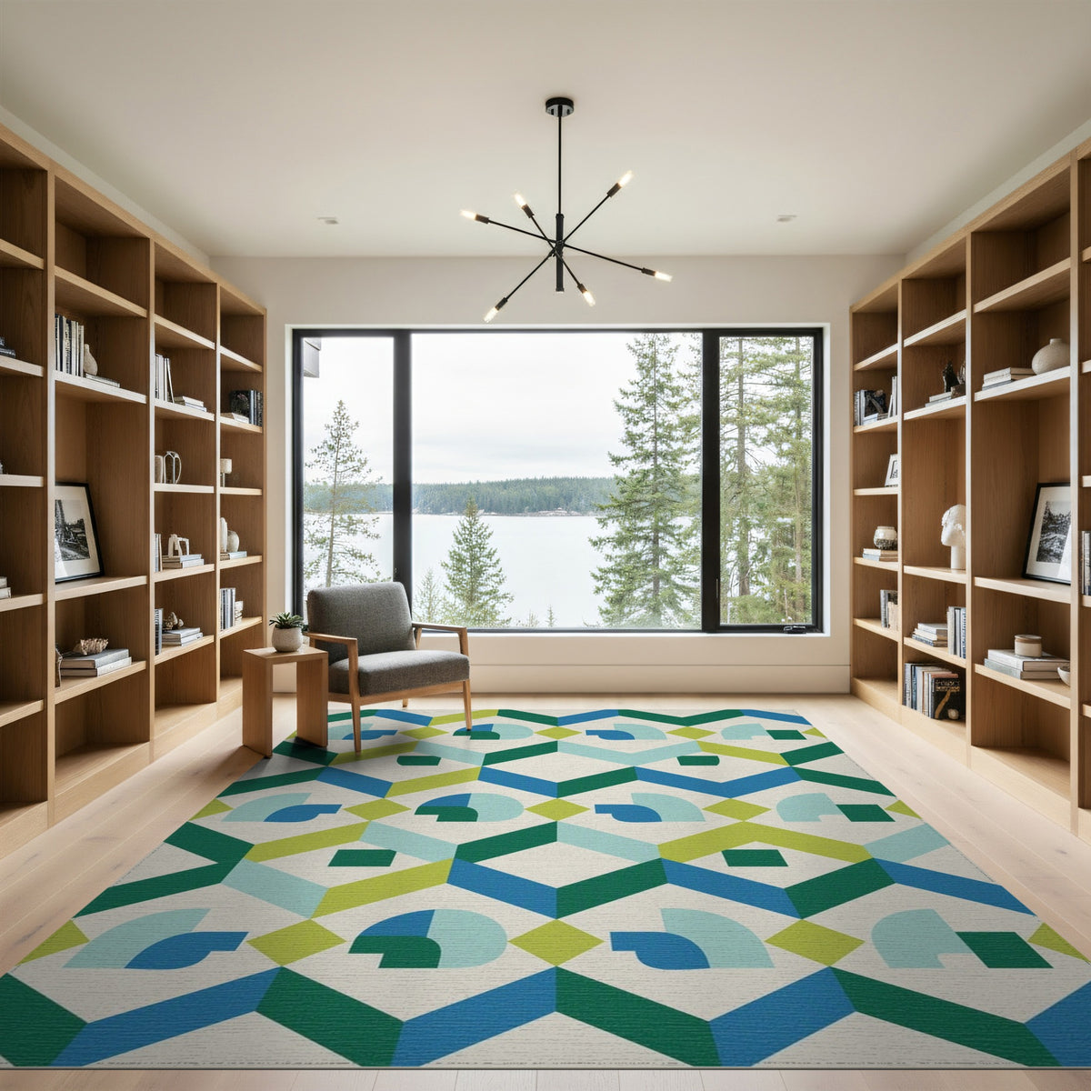 Blue Teal Geometric Modern No. 8 Area Rug