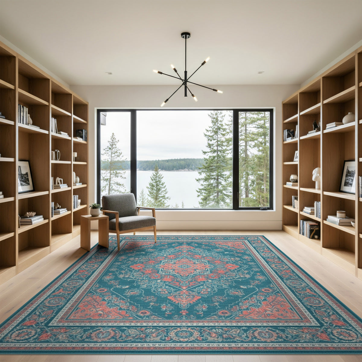 Teal Coral Traditional Persian Area Rug