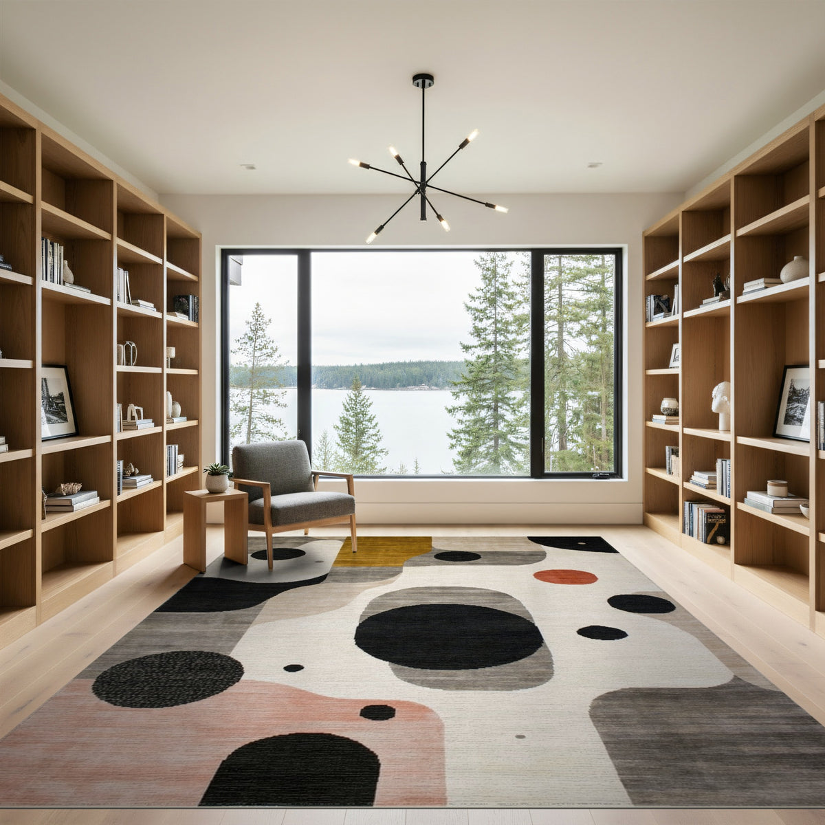 Abstract Geometric Area Rug in Neutral Tones