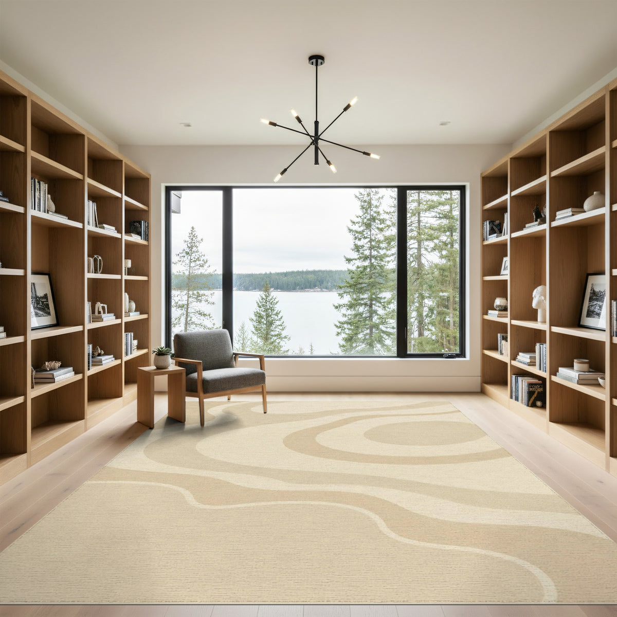 Beige Wavy Abstract Area Rug