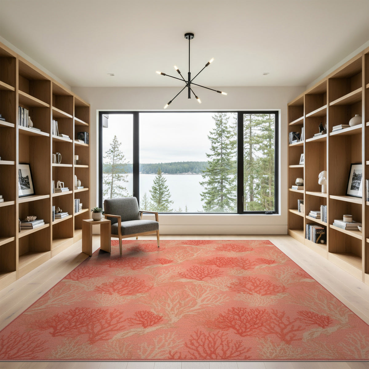 Pink Coastal Beach Pink Coral Reef Coastal Area Rug