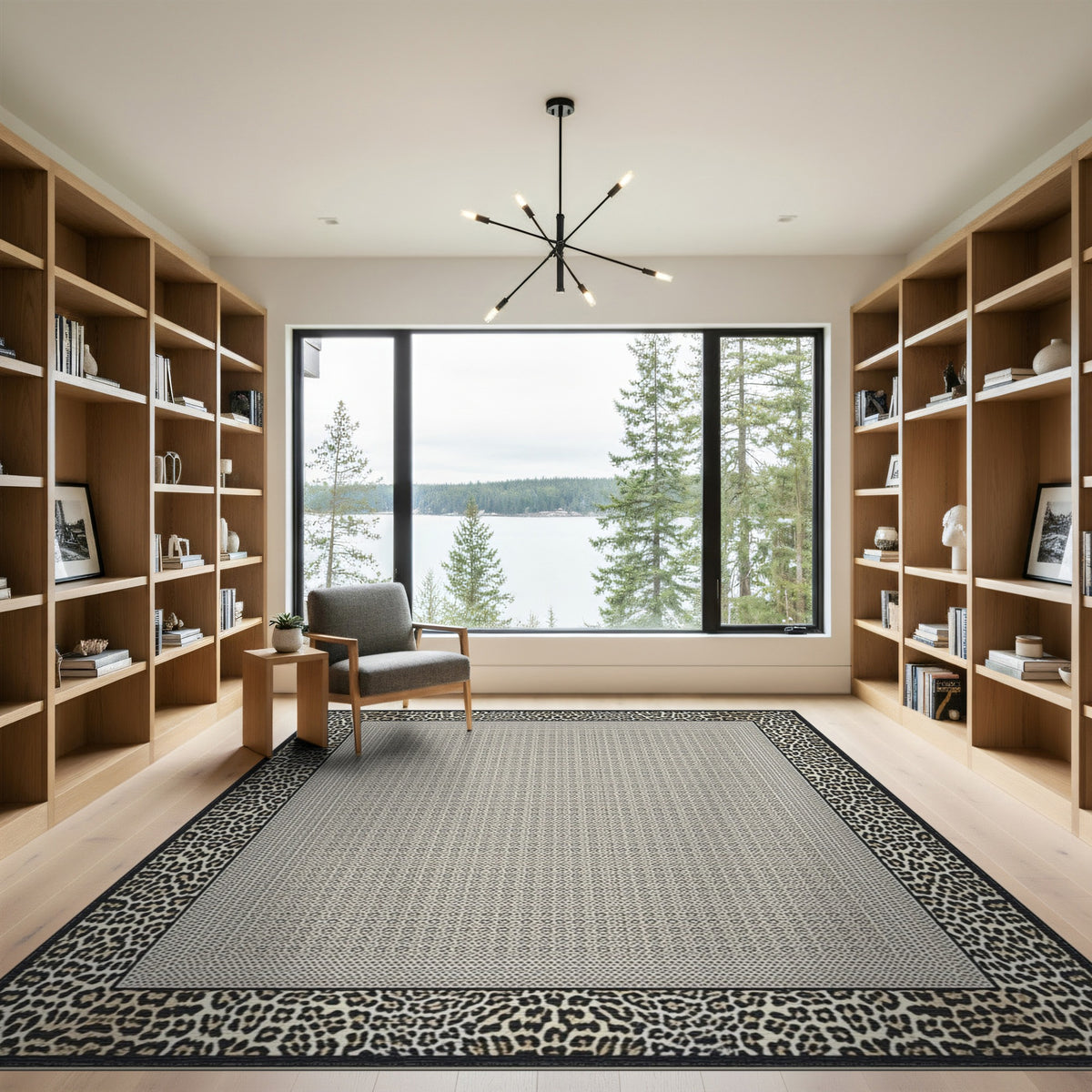 Leopard Border Neutral Geometric Area Rug
