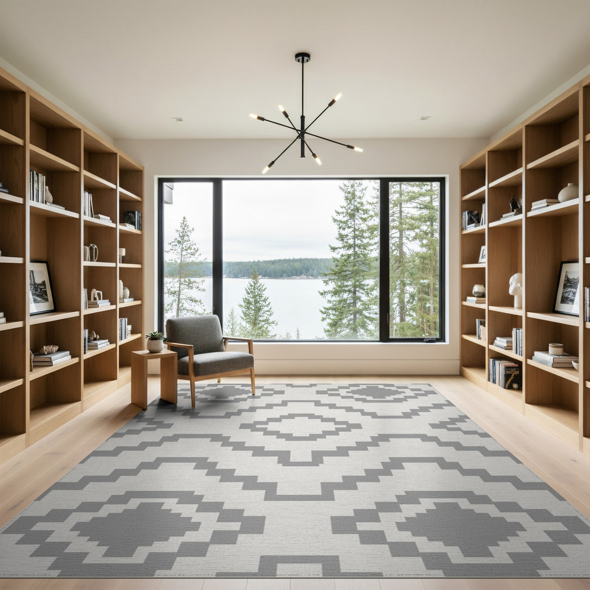 Geometric Modern Grey Geometric Washable Area Rug