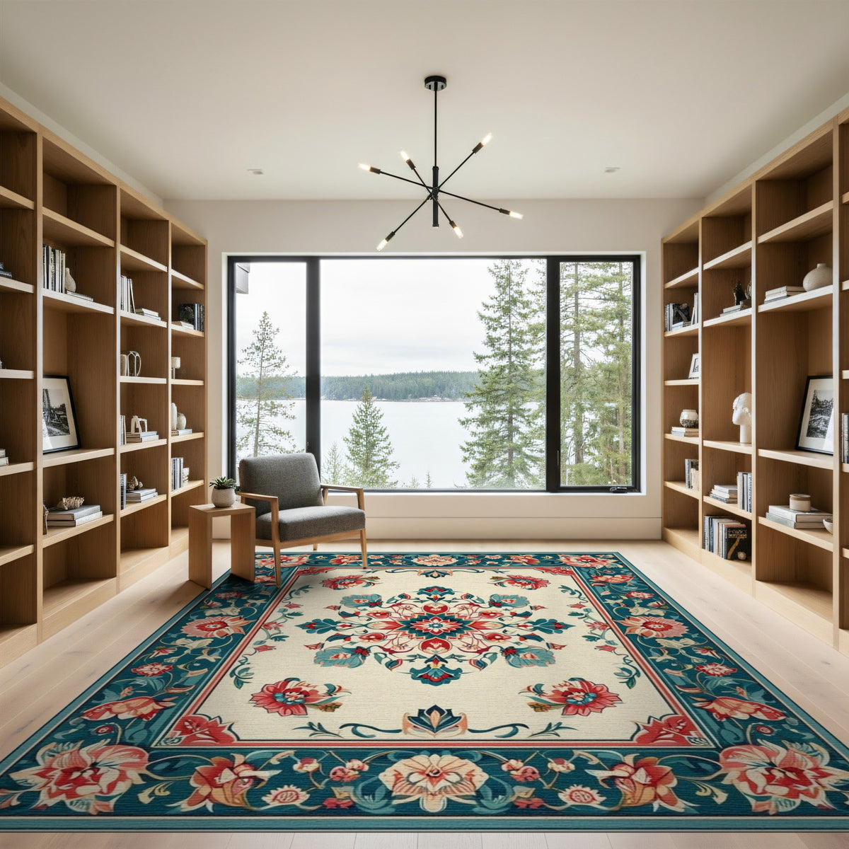 Blue and Teal Medallion Teal Floral Medallion Vintage Area Rug