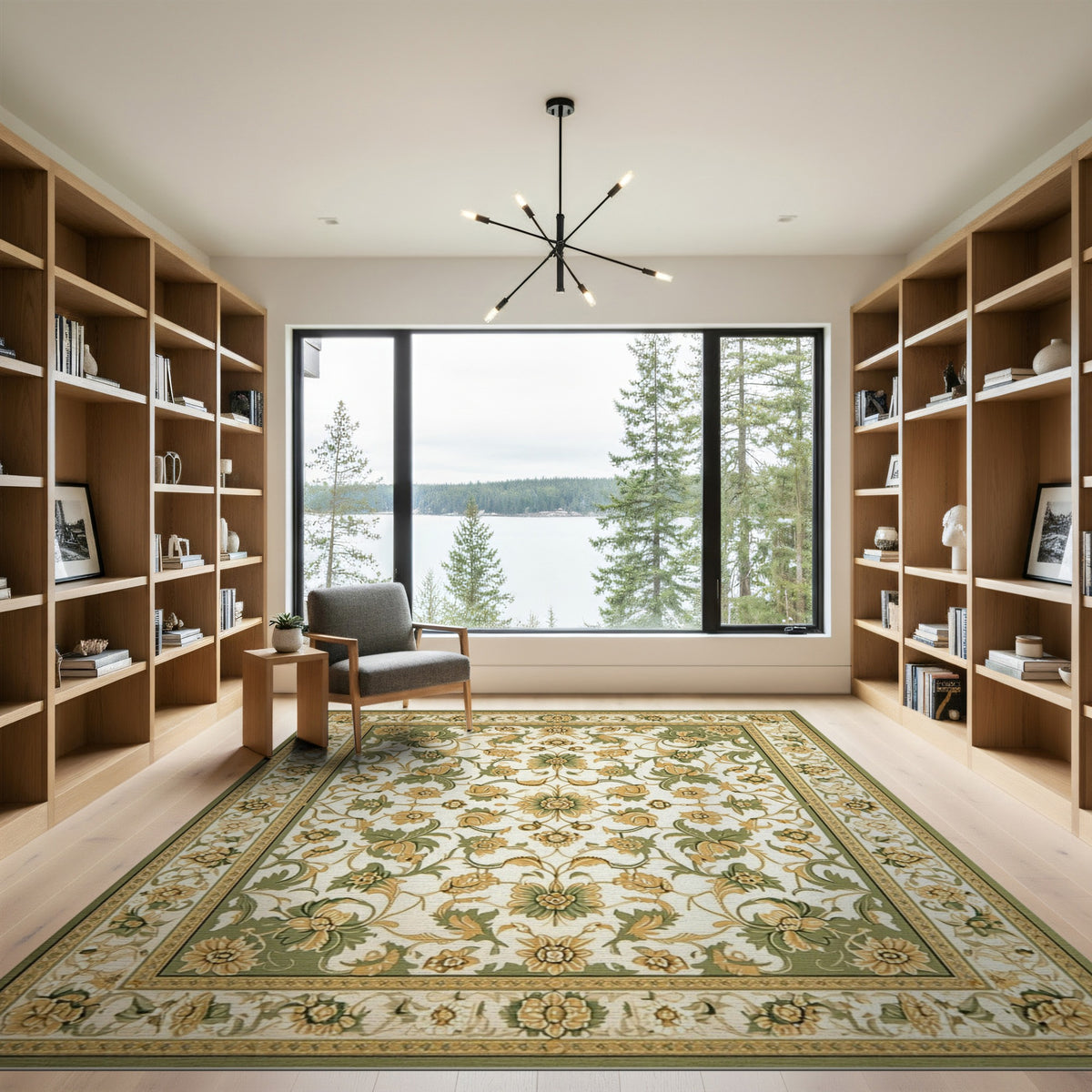 Green Floral Vintage Area Rug