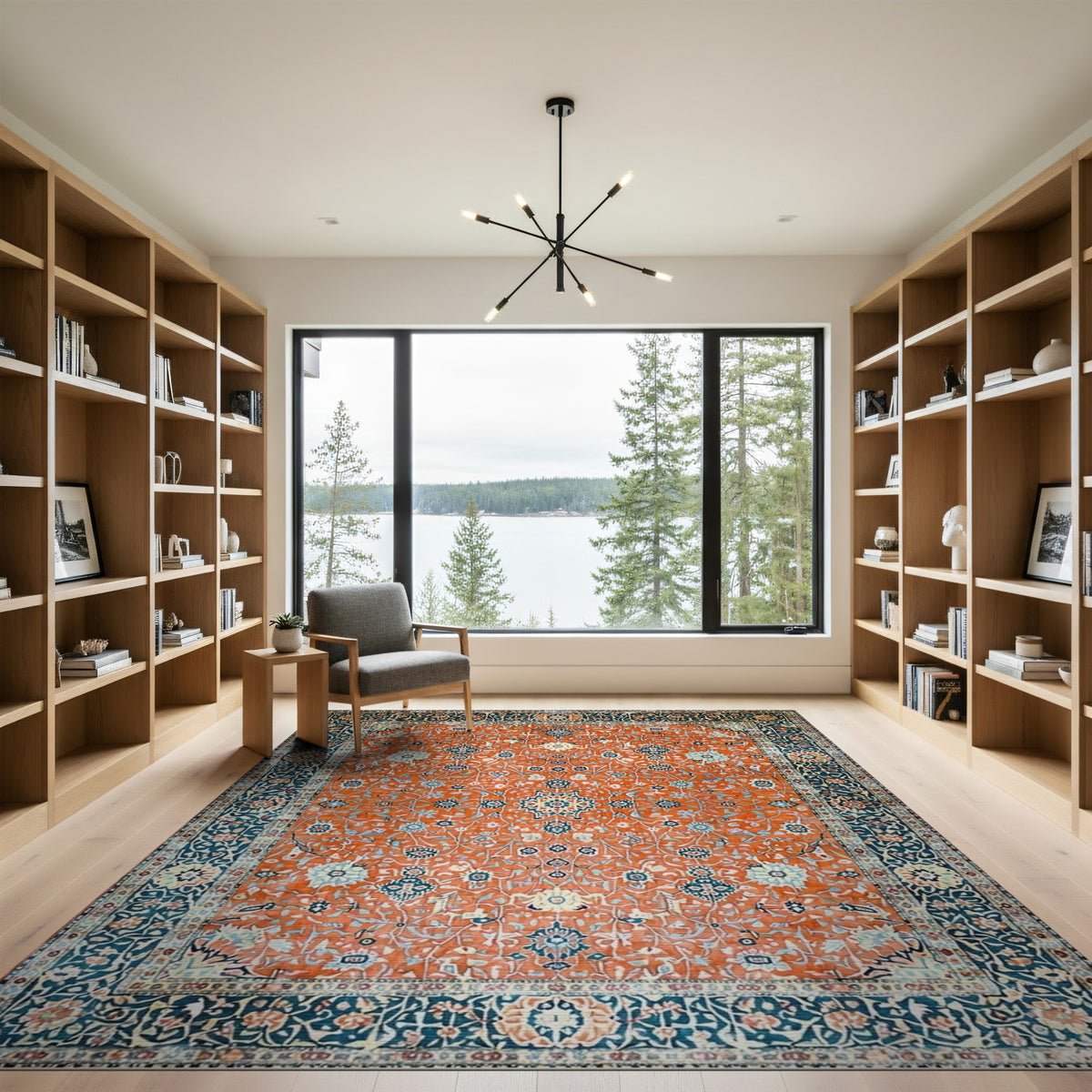Traditional Persian Orange Persian Floral Area Rug