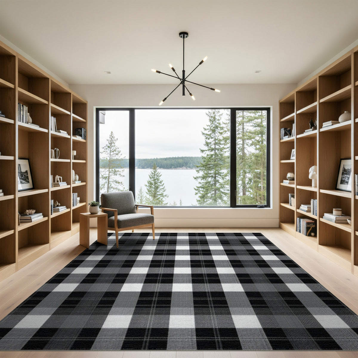 Geometric Modern Black White Checkered Geometric Rug