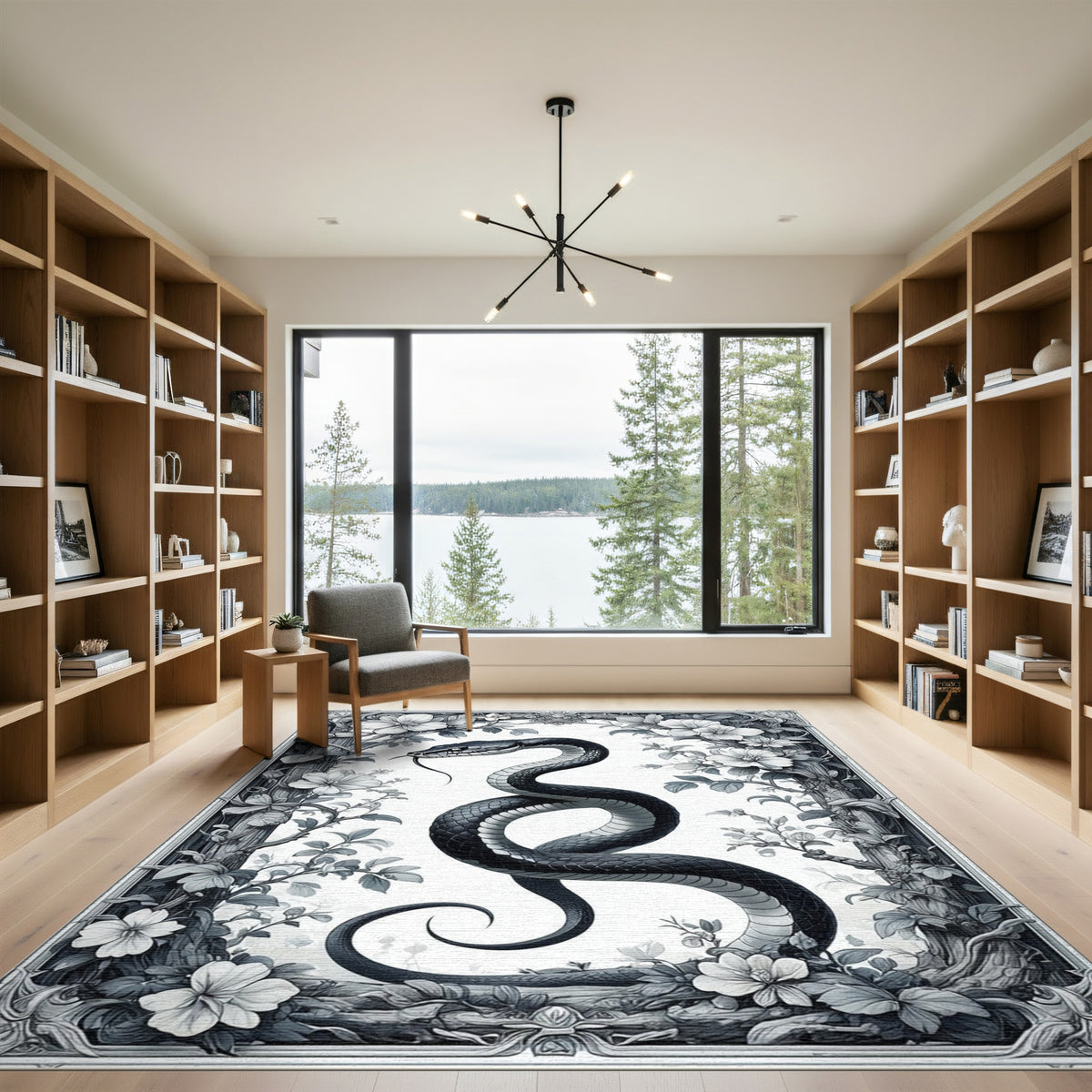 Black Serpent Floral Vintage Rug