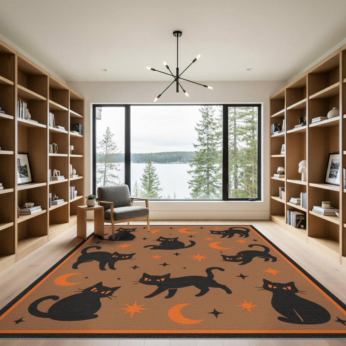 Black Cats Moon Stars Area Rug