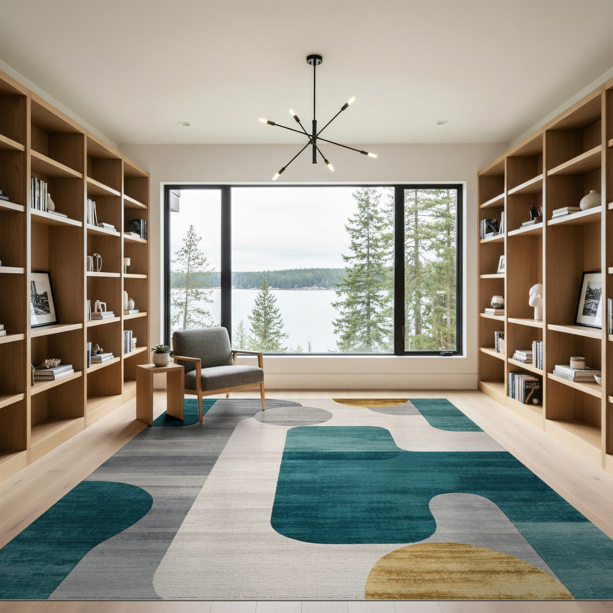 Teal Geometric Area Rug with Gold Accents