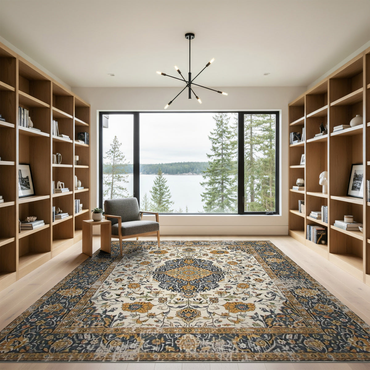 ODIKA Navy Persian Floral Medallion Area Rug
