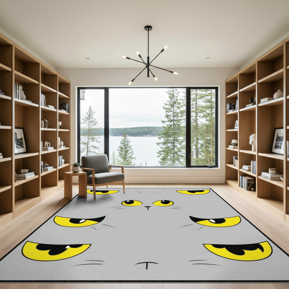 Grey Cat Eyes Kids Cartoon Area Rug