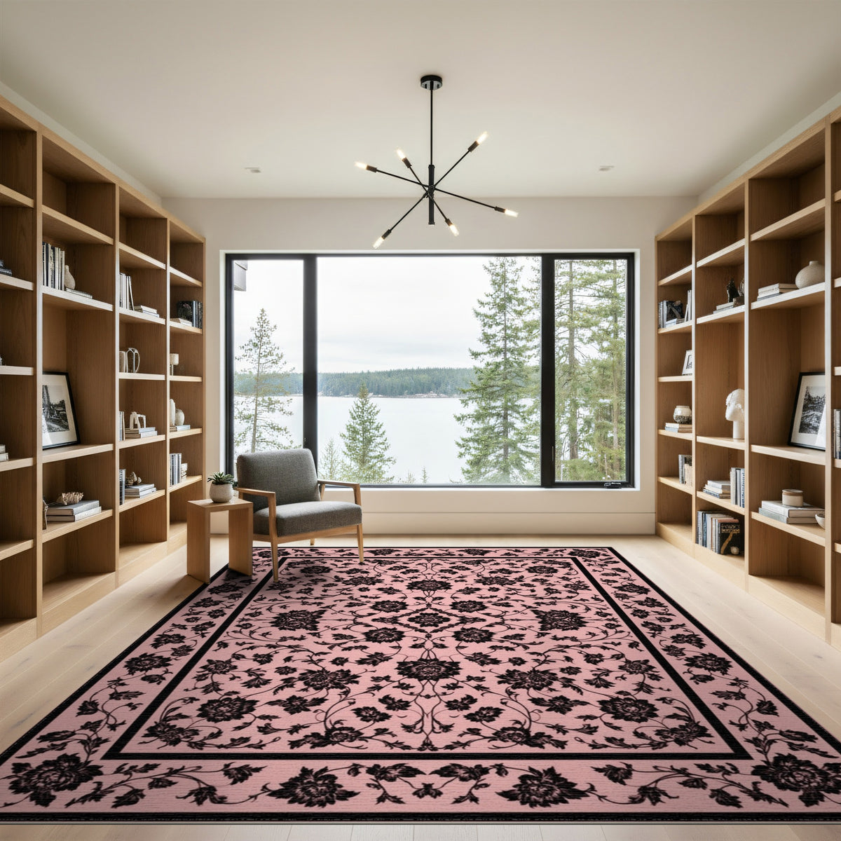 Pink Black Floral Vintage Area Rug