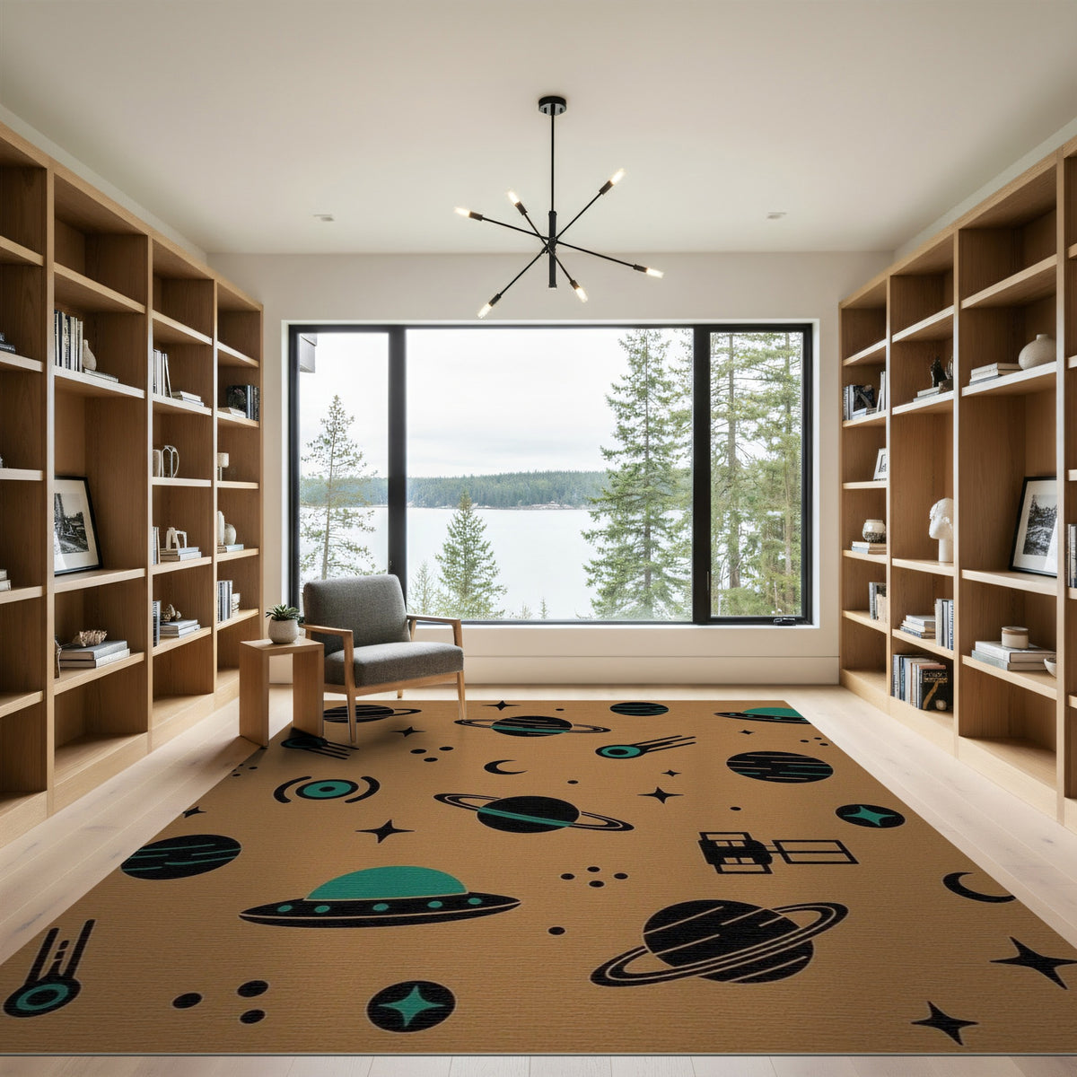 Retro Space Planets Kids Cartoon Area Rug