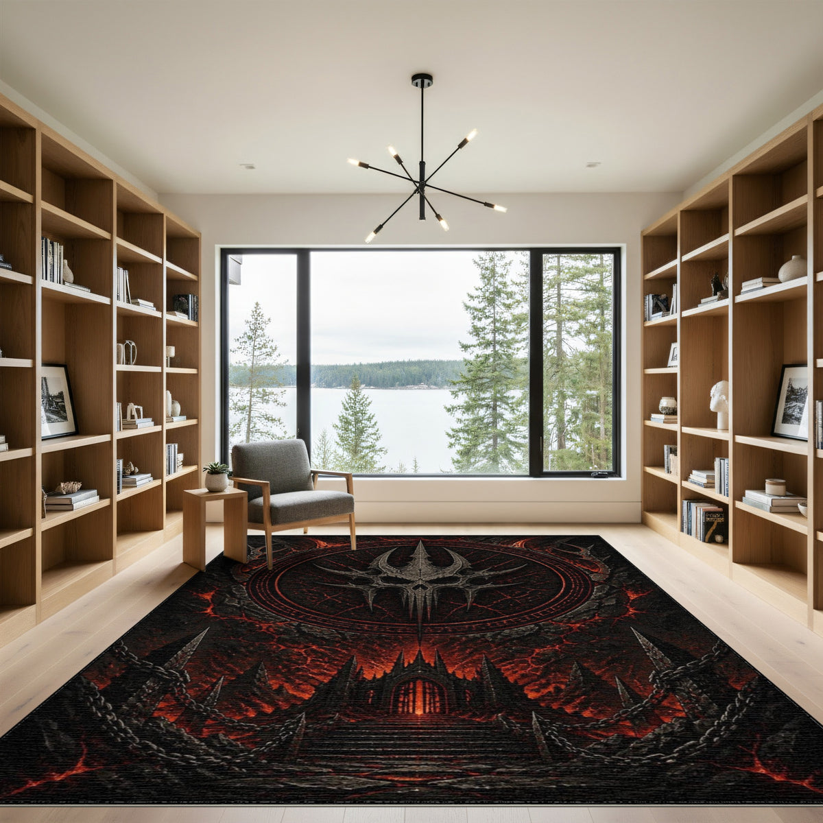 Gothic Red Skull Chain Area Rug