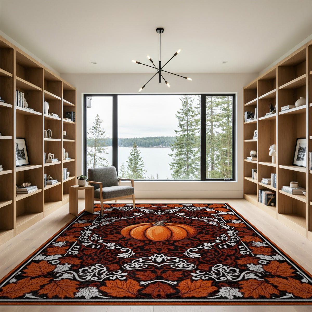 Rustic Farmhouse Orange Pumpkin Fall Area Rug